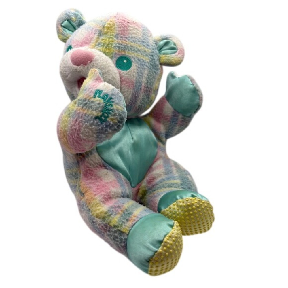 Vintage 1996 Playskool Snuzzles Vibrating Plaid Bear Plush Hasbro 5045 12in